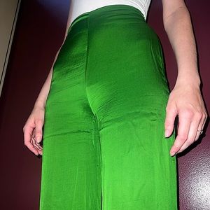 Zara Green Silk High Waisted Pants.